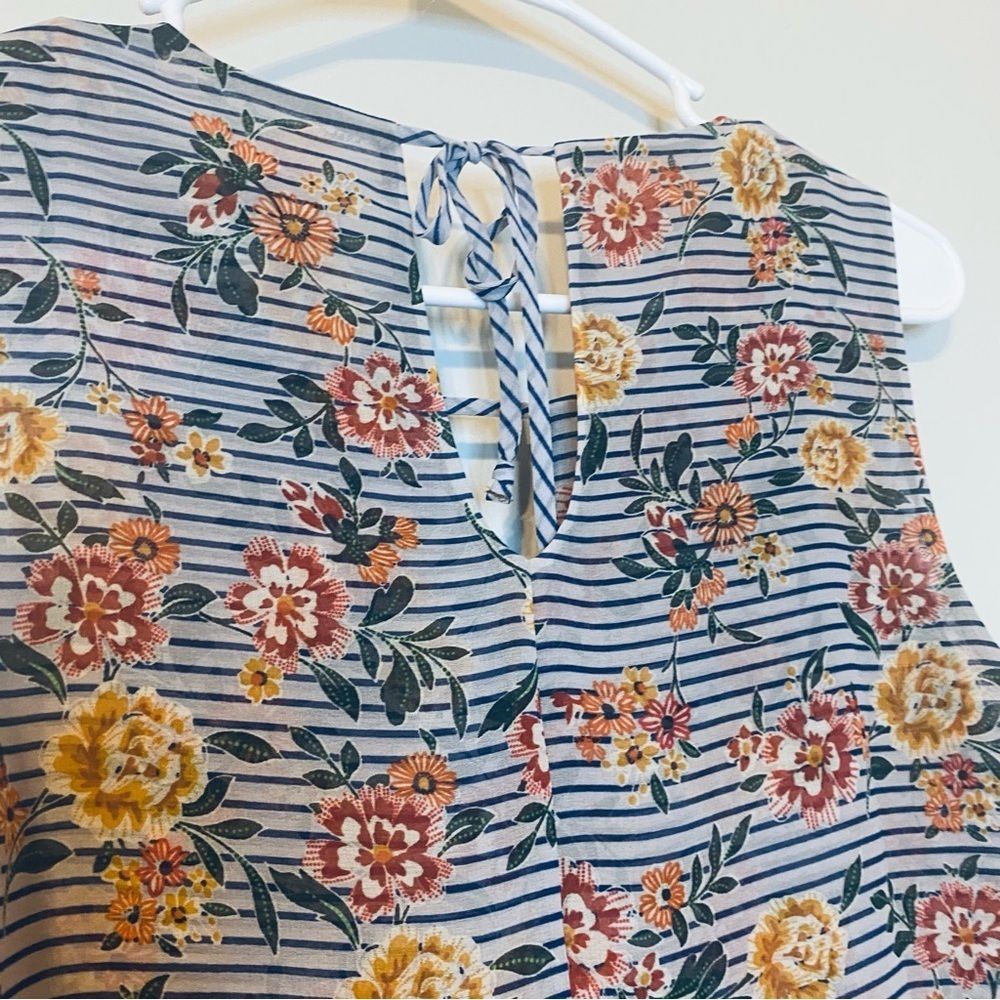 CAbi Blue and Green Floral Striped Blouse - Picture 6 of 7